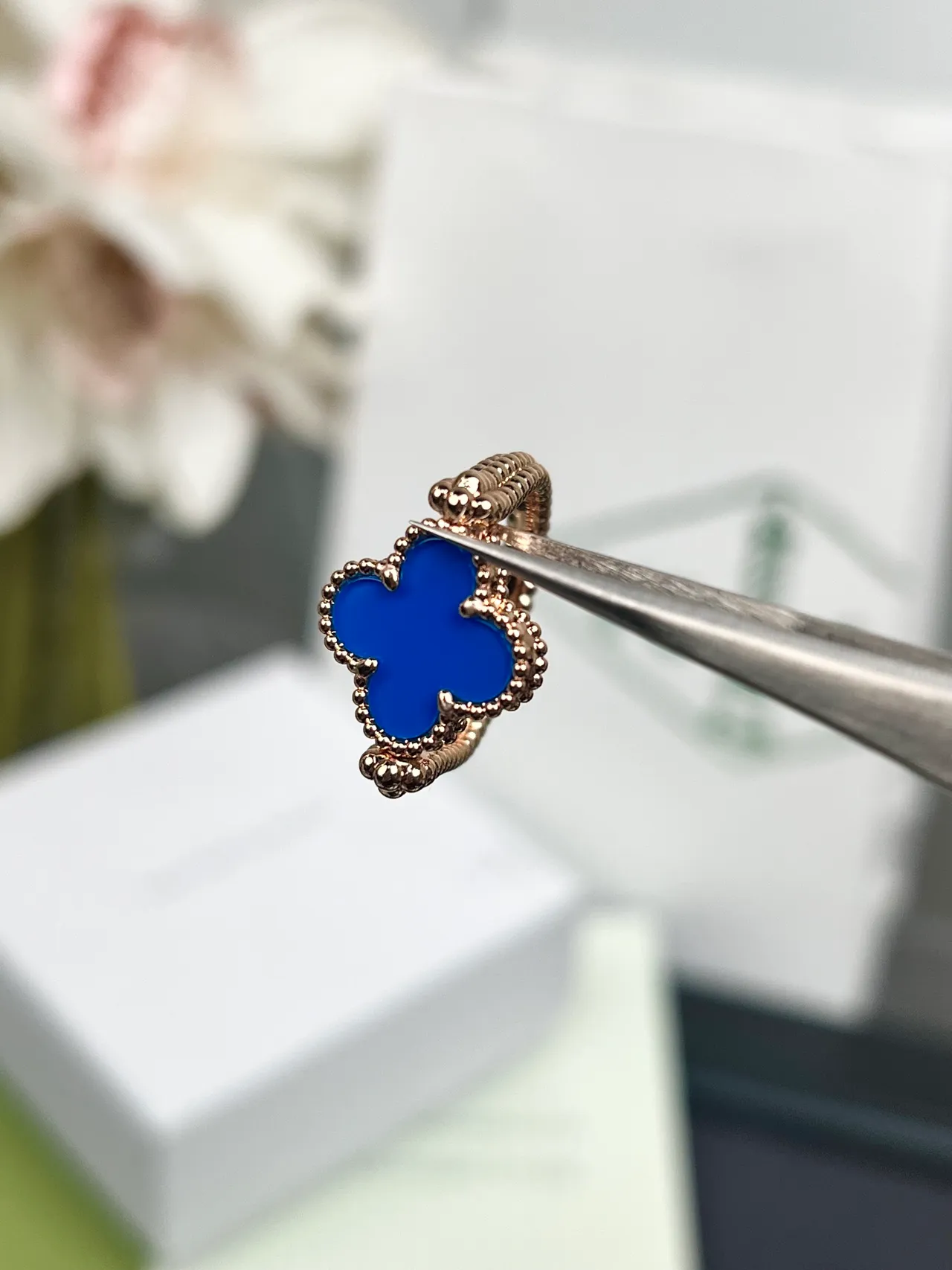 Van Cleef & Arpels Alhambra Blue Enamel Rose Gold Ring 3