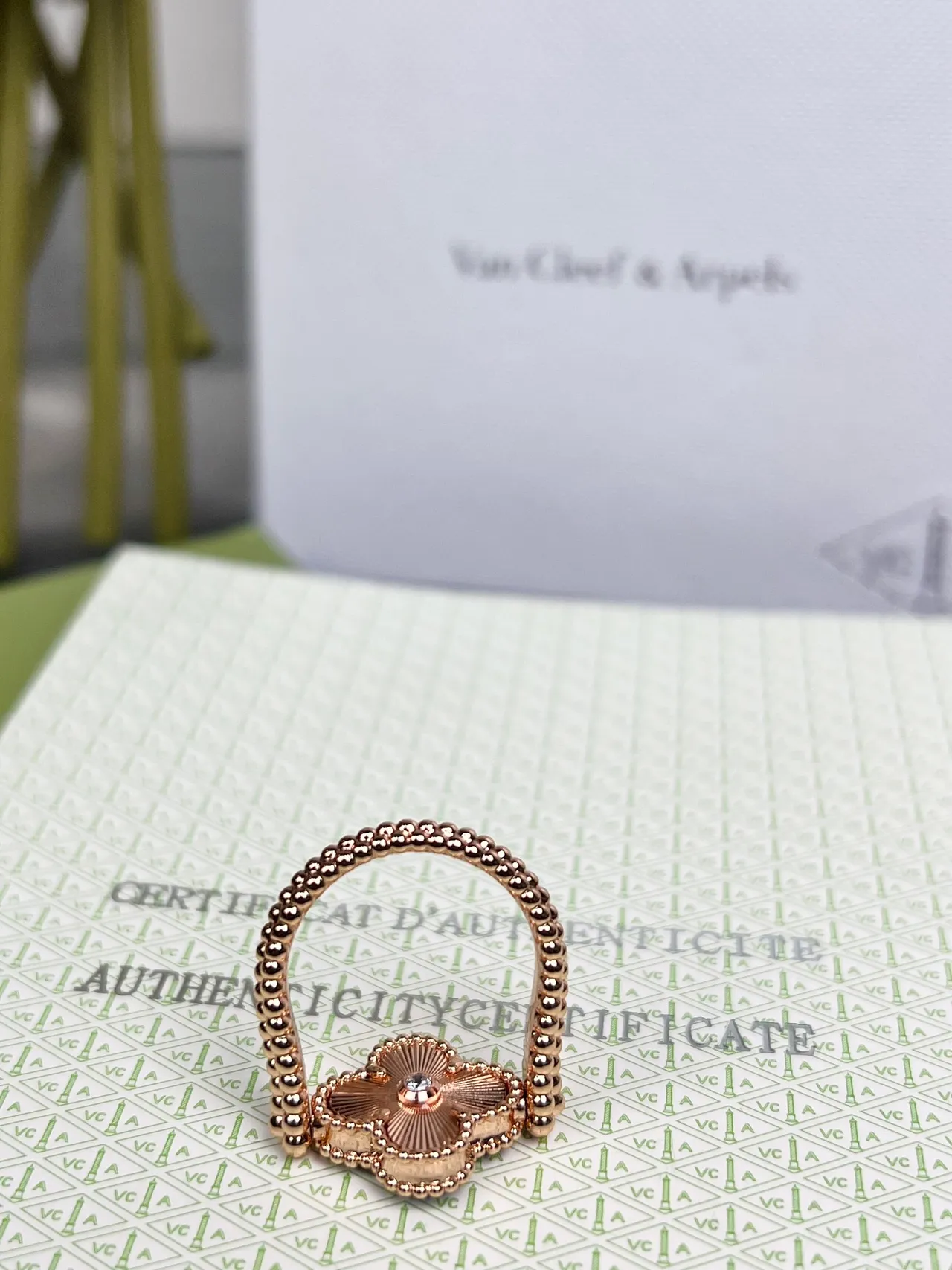 Van Cleef & Arpels Alhambra Blue Enamel Rose Gold Ring 8