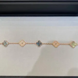 Van Cleef & Arpels Alhambra সোনালি বহুরঙ চেইন পাঁচটি ত্রিপাতার মোটিফ ব্রেসলেট