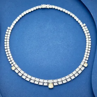 Van Cleef & Arpels White Yellow Multi-Row Choker Baguette-and-Round Brilliant Setting Necklace