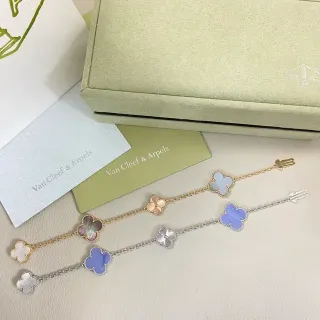 Van Cleef & Arpels Alhambra ذهب وفضة نمط أربعة أوراق نباتية إعداد حافة خرز سوار