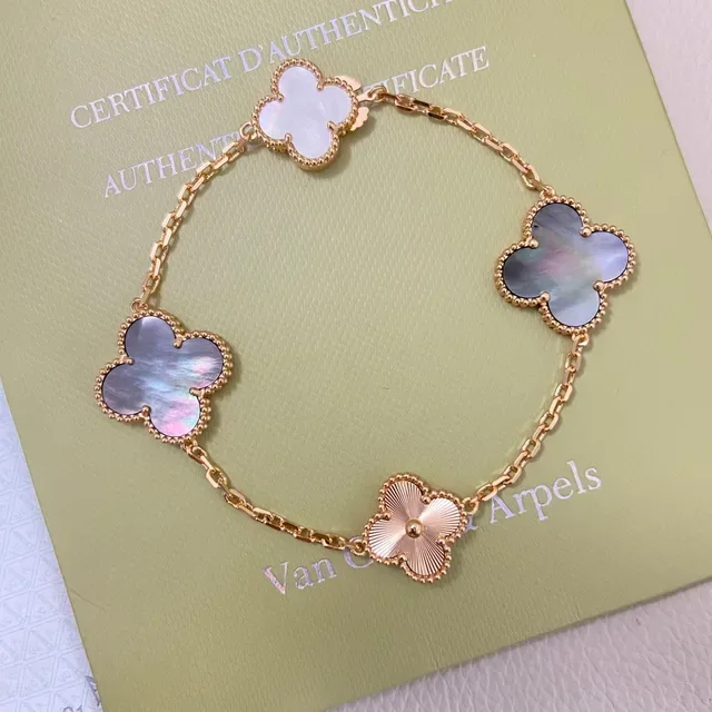 Van Cleef & Arpels Alhambra Or Argent Motif Trèfle Quatre Feuilles Bord Perlé Bracelet 4