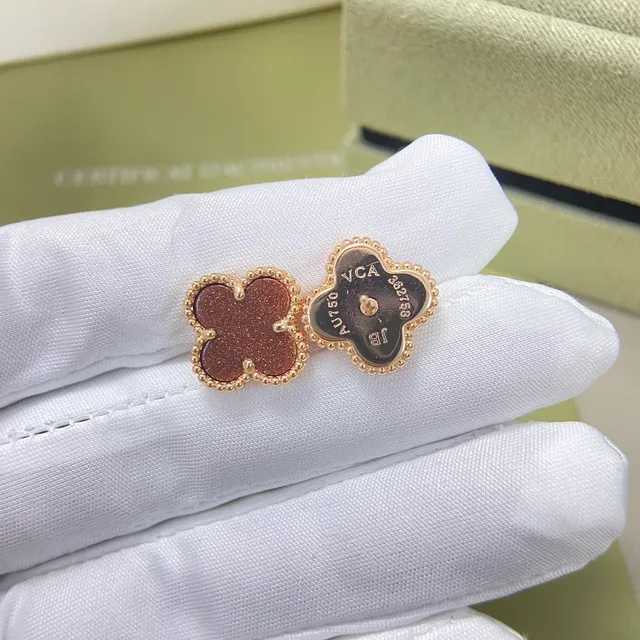 Van Cleef & Arpels Clover-Shaped Glitter Enamel Beaded Stud Earrings 2