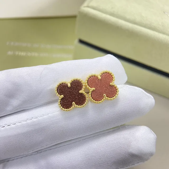 Van Cleef & Arpels Clover-Shaped Glitter Enamel Beaded Stud Earrings 3