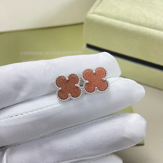 Van Cleef & Arpels Clover-Shaped Glitter Enamel Beaded Stud Earrings 4
