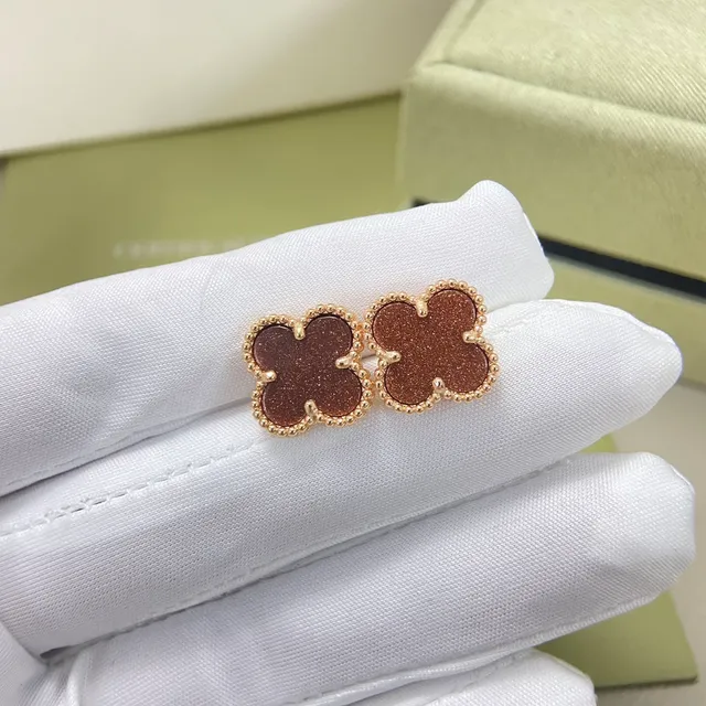Van Cleef & Arpels Clover-Shaped Glitter Enamel Beaded Stud Earrings 5