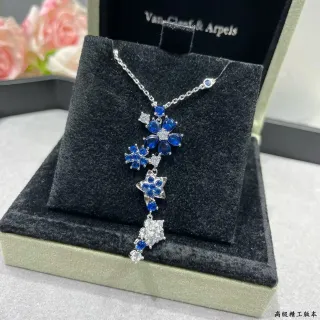 Van Cleef & Arpels Floral Star Motif Blue Sapphire and White Stone Drop Pendant Necklace