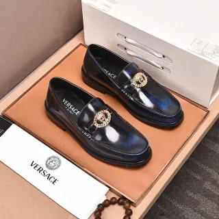 Versace Mocasín Negro Dorado Cuero Patent Alto Brillo Medusa Medallón
