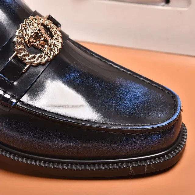Versace Mocassim Preto Dourado Couro Patent Alto Brilho Fivela Medusa Medalhão 4