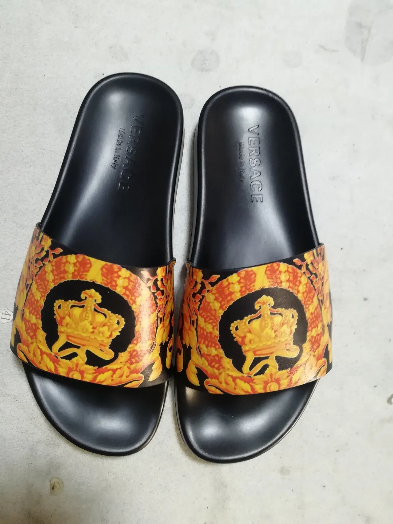 Versace Black Multicolor Molded Rubber Sole Bold Printed Strap Slippers 2