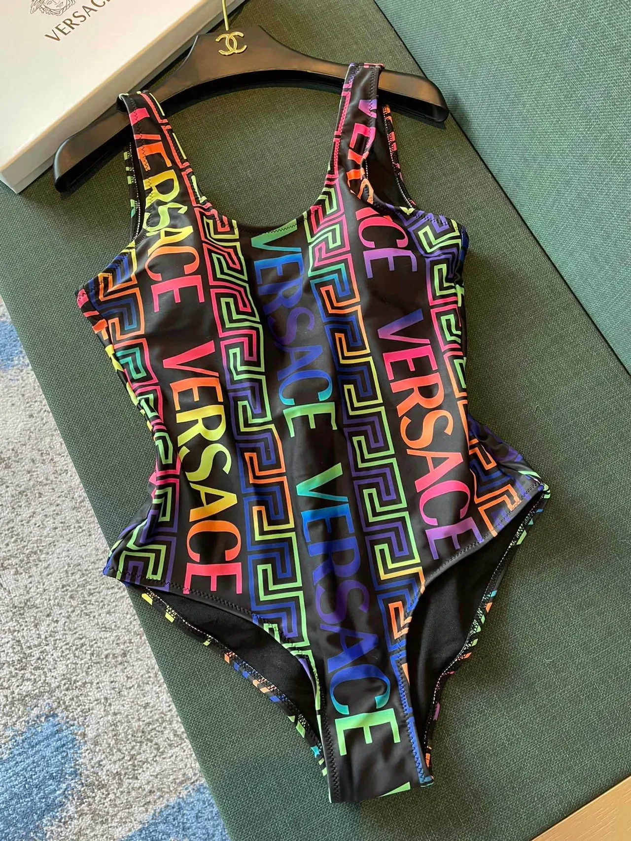 Versace Black Multicolor Square-Neck Thin-Strap Swimwear 2