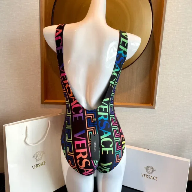 Versace Black Multicolor Square-Neck Thin-Strap Swimwear 7