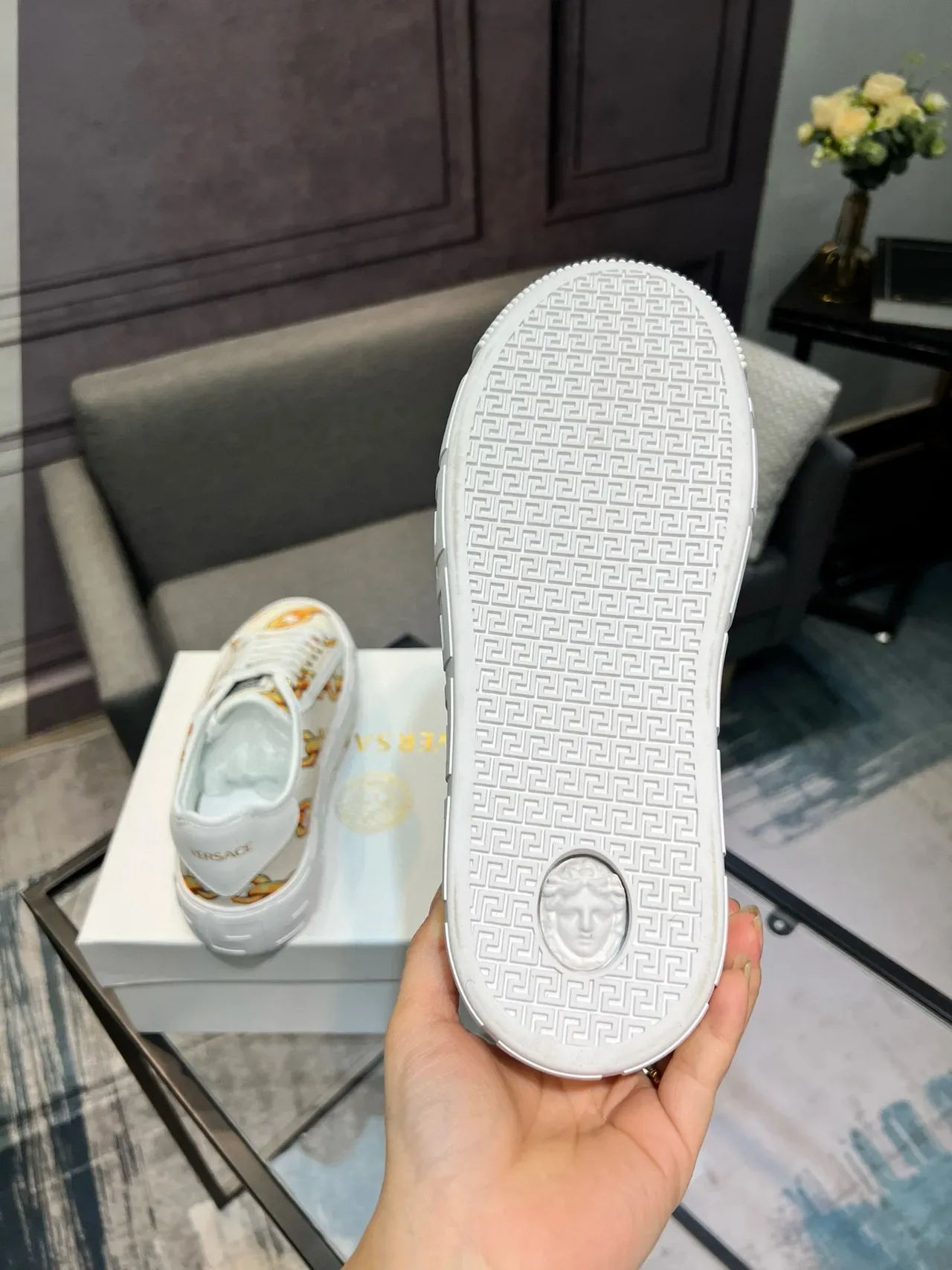 Versace Chain Reaction Estampa de Corrente Lona Tênis Lifestyle 3