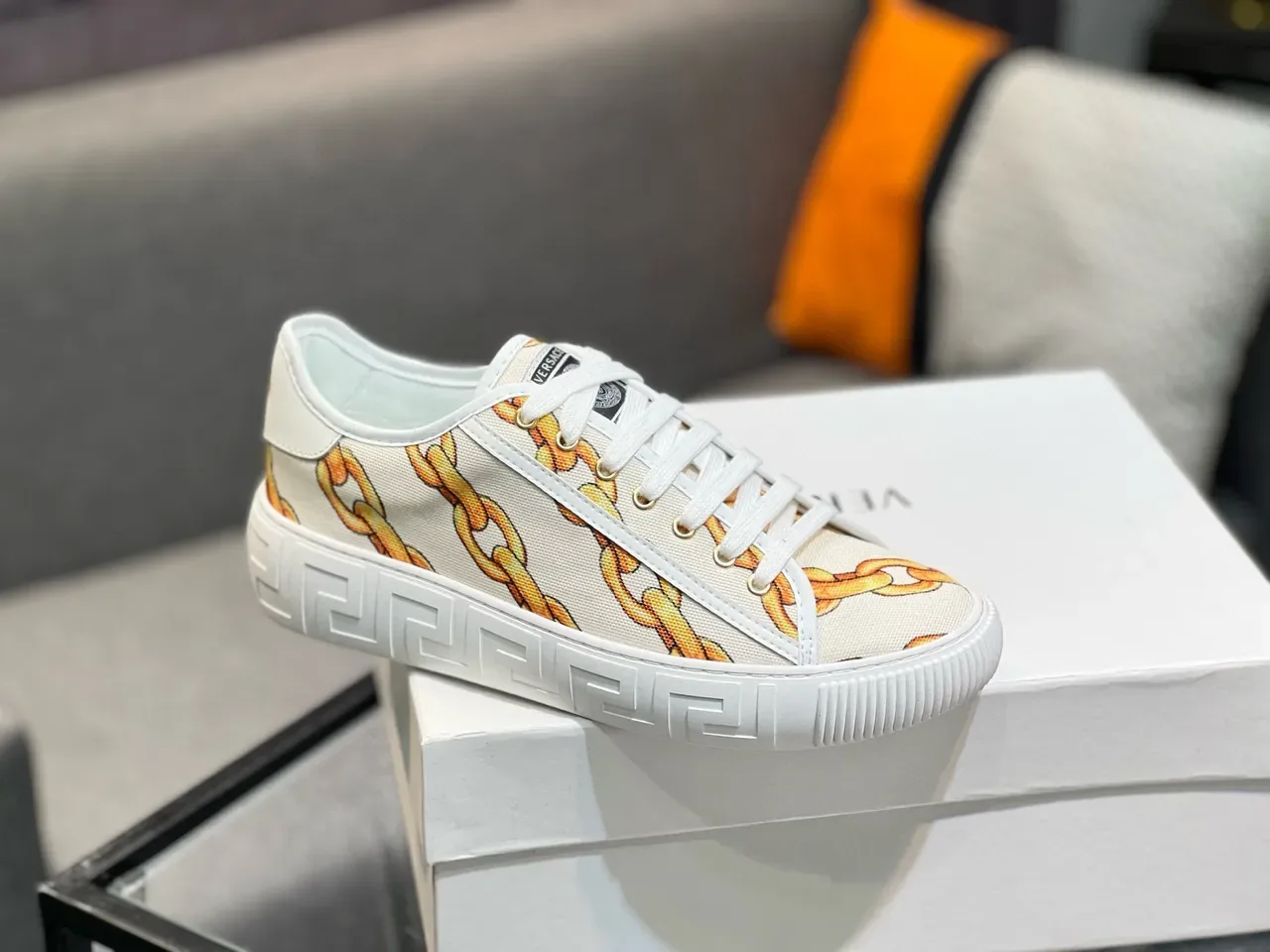Versace Chain Reaction Estampa de Corrente Lona Tênis Lifestyle 5