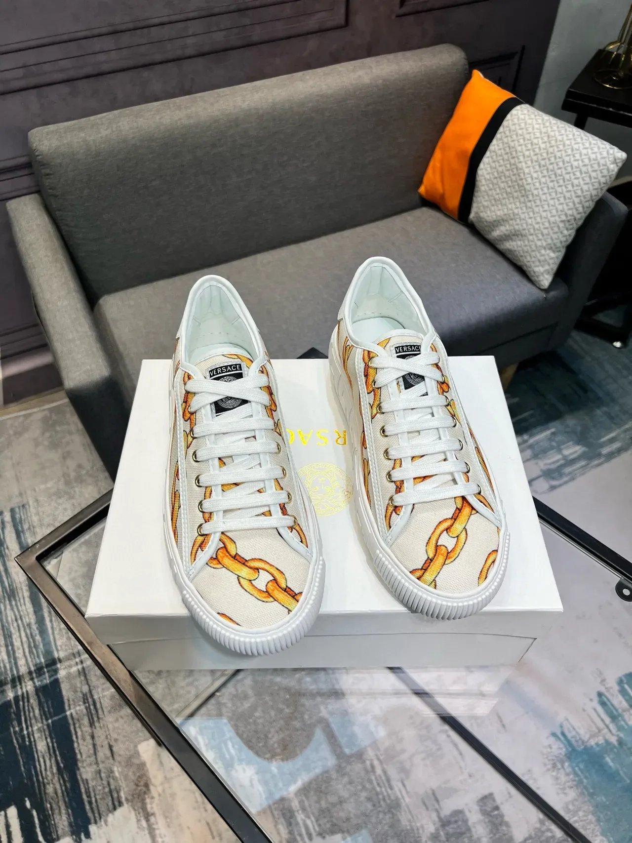 Versace Chain Reaction Estampa de Corrente Lona Tênis Lifestyle 6