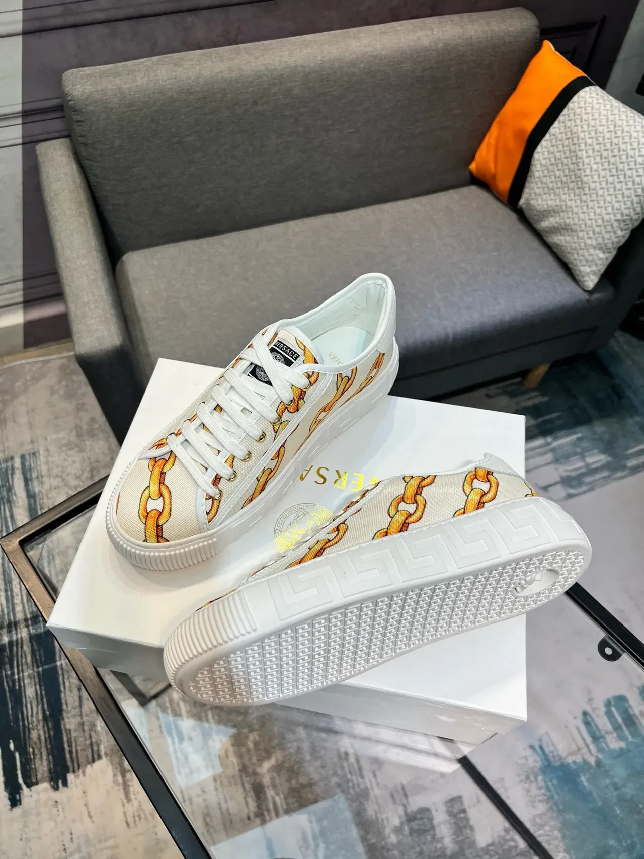Versace Chain Reaction Estampa de Corrente Lona Tênis Lifestyle 7