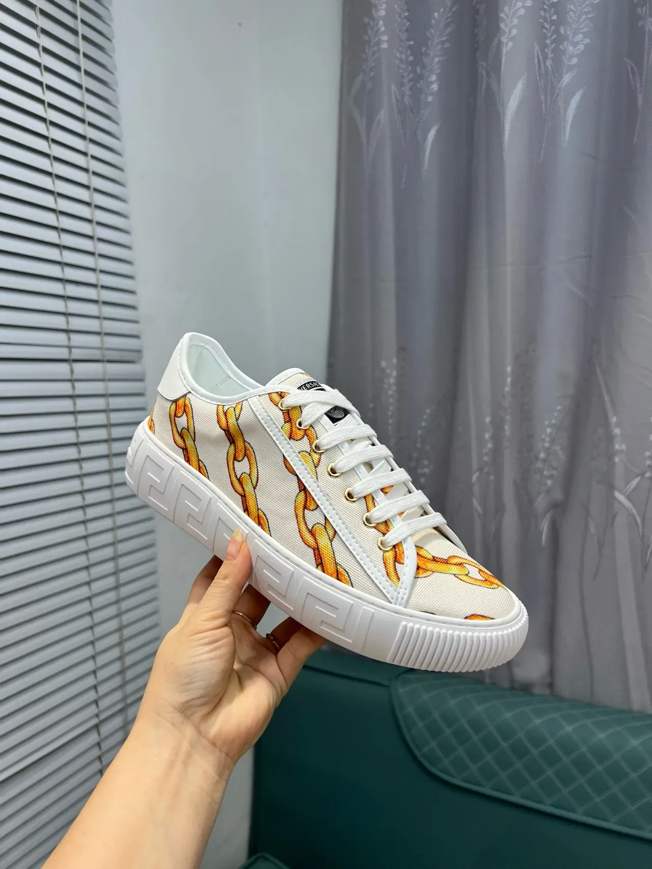 Versace Chain Reaction Estampa de Corrente Lona Tênis Lifestyle 8