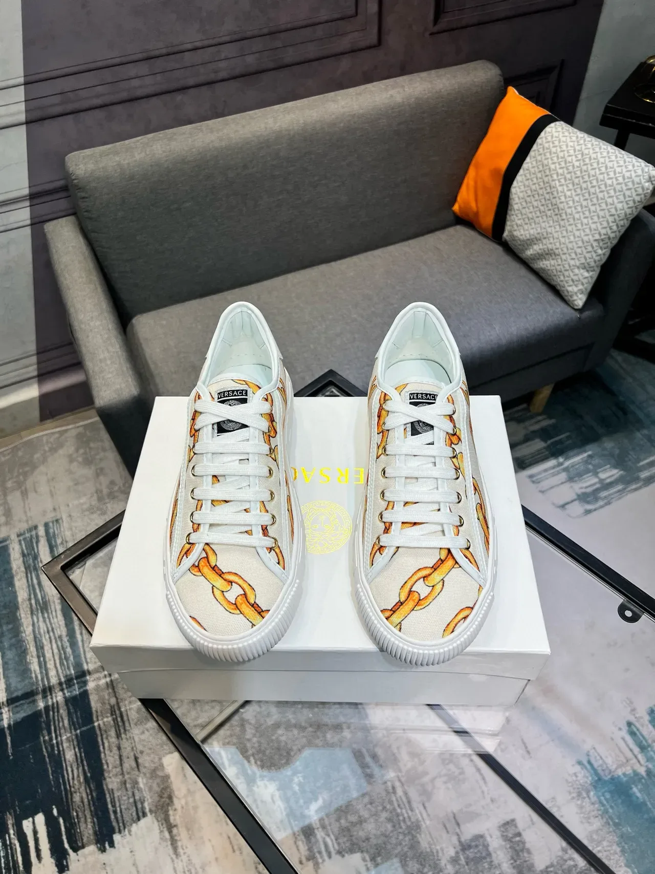 Versace Chain Reaction Estampa de Corrente Lona Tênis Lifestyle 9