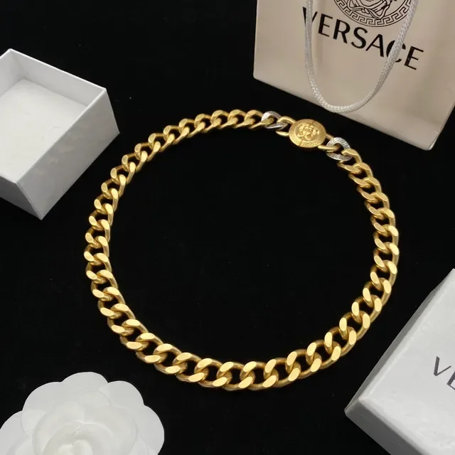 Collier Versace Chain Reaction Or et Argent Chaîne Curb 4