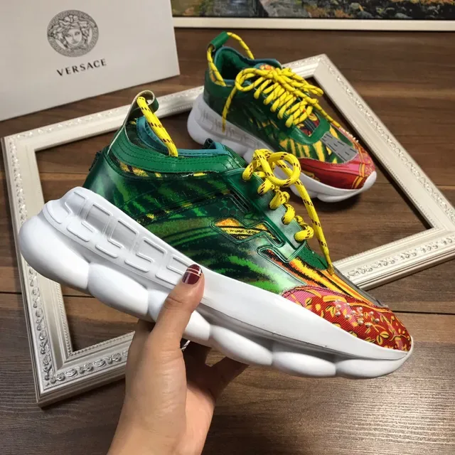 Versace Chain Reaction Multicolor White Patchwork Upper Sculpted Wavy Sole Chunky Sneakers 2