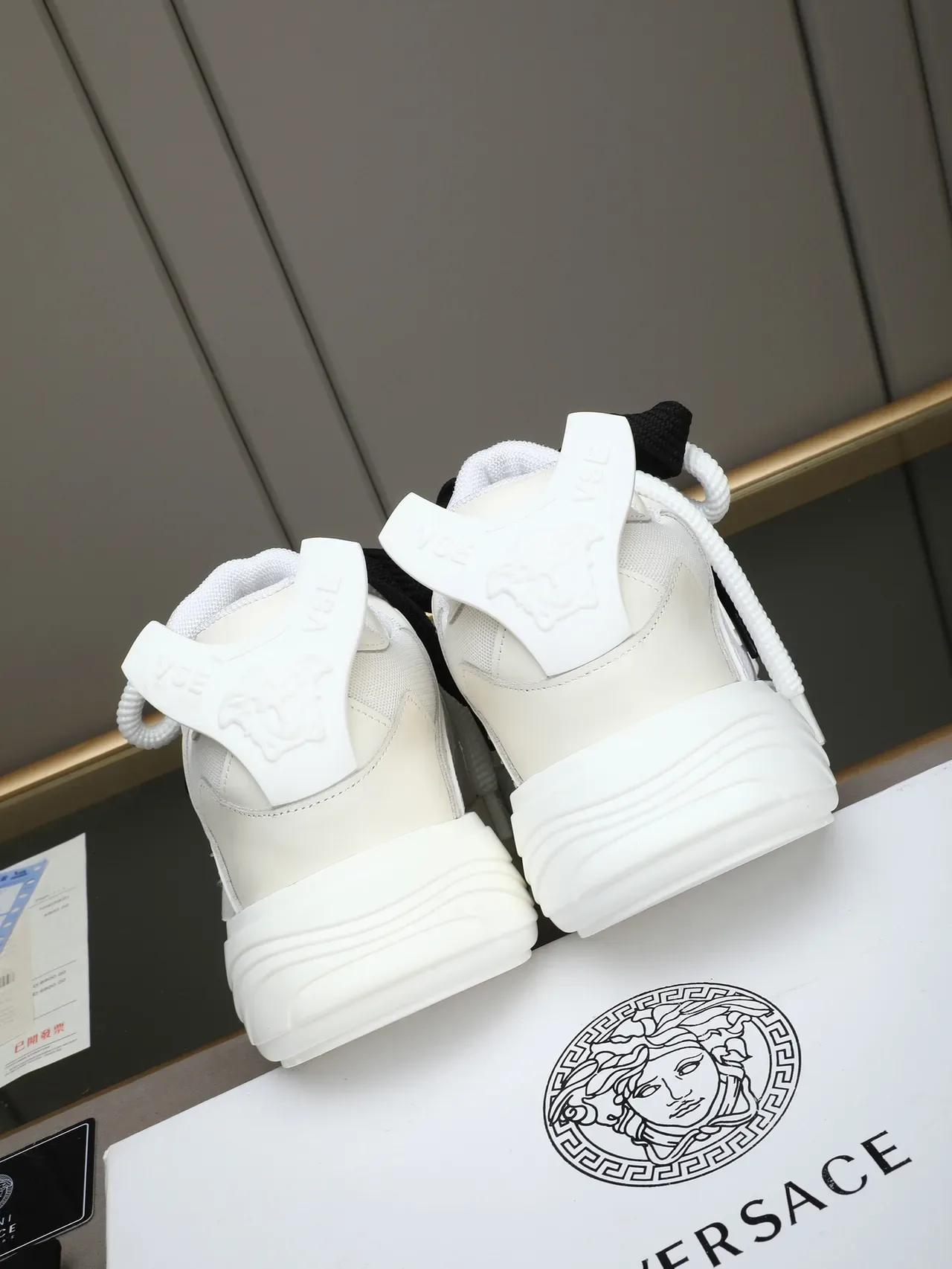 Versace Chain Reaction White Black Platform Sole Mesh And Leather Upper Chunky Sneakers 3
