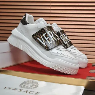 Versace Chain Reaction 白色蛇皮鞋带厚底运动鞋