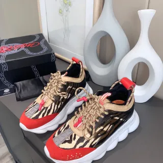 Versace Chain Reaction 斑马印花红色厚底运动鞋