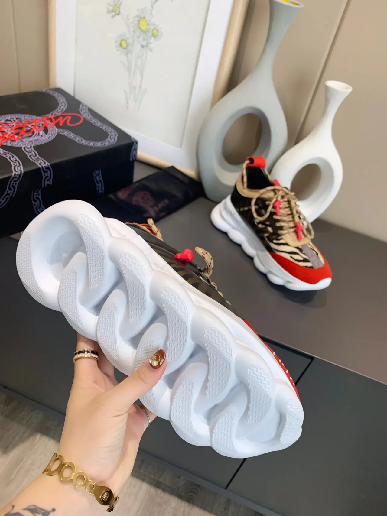 Versace Chain Reaction Zebra Print Red Chunky Sneakers 2