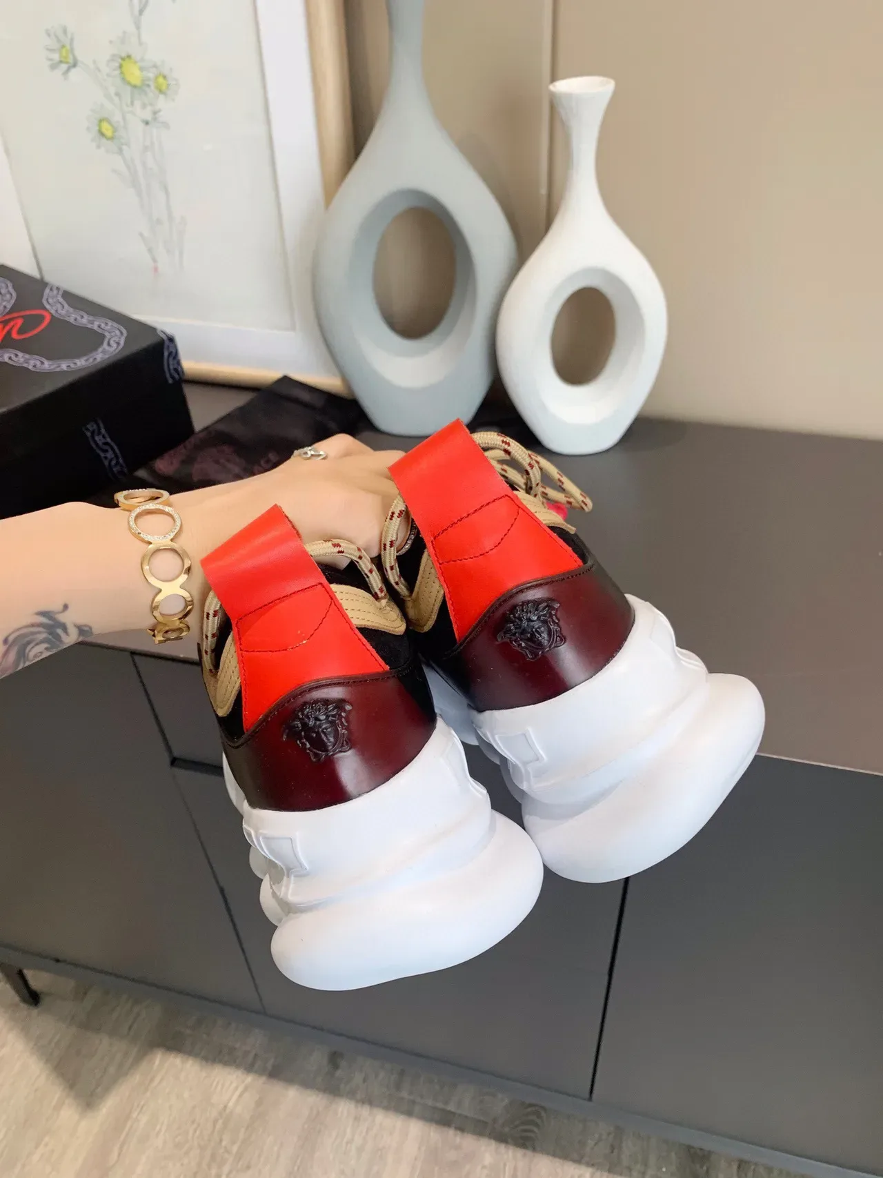 Versace Chain Reaction Zebra Print Red Chunky Sneakers 3