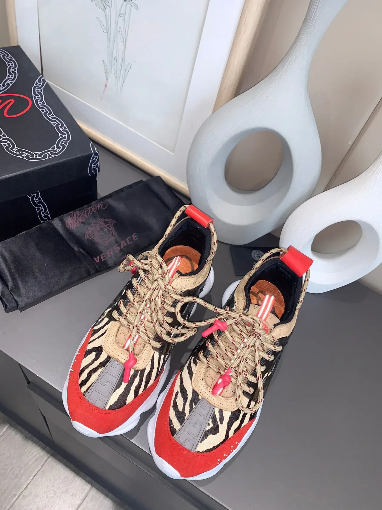 Versace Chain Reaction Zebra Print Red Chunky Sneakers 5