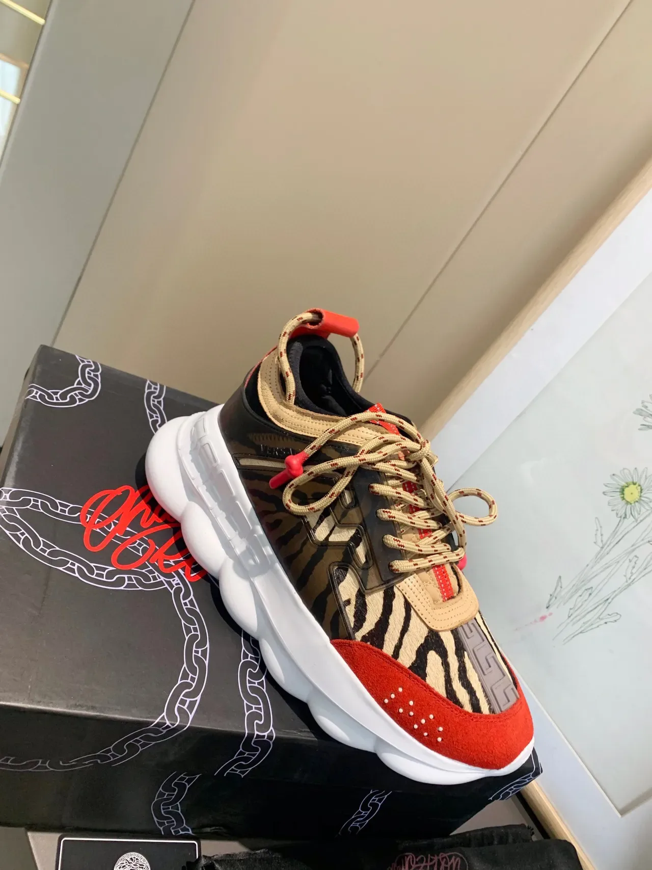 Versace Chain Reaction Zebra Print Red Chunky Sneakers 6