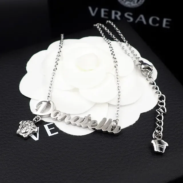 Versace Donatella Gold Chain Cursive Nameplate Pendant Necklace 2