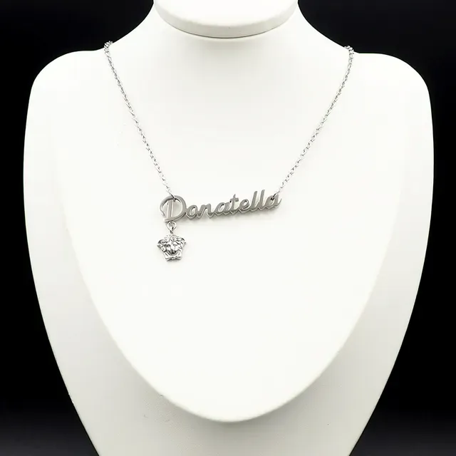 Versace Donatella Gold Chain Cursive Nameplate Pendant Necklace 4
