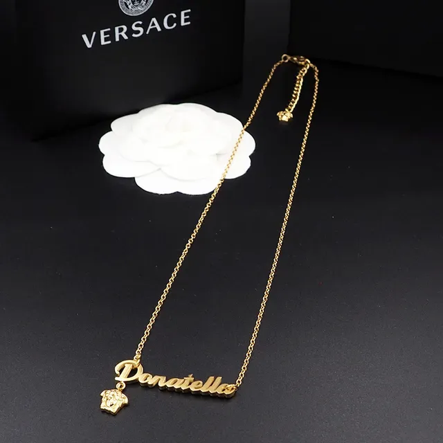 Versace Donatella Gold Chain Cursive Nameplate Pendant Necklace 5