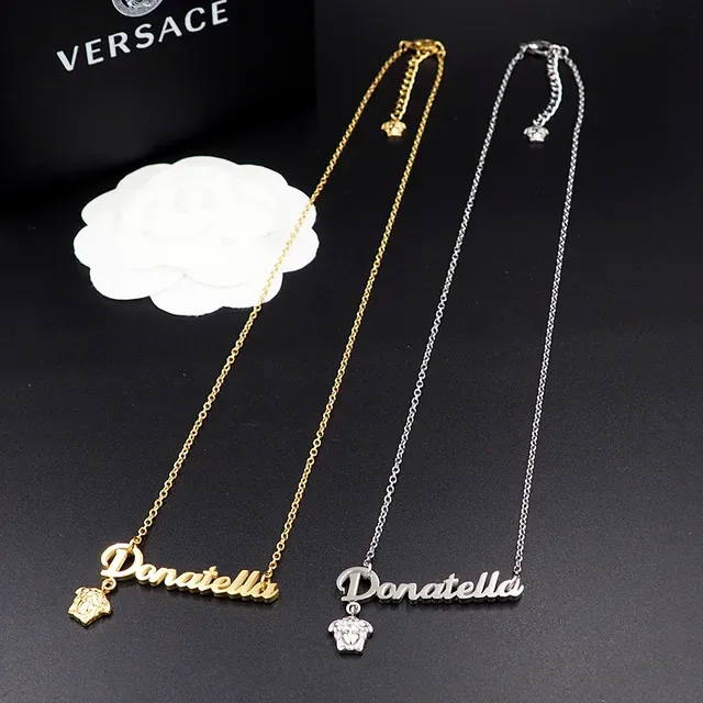 Versace Donatella Gold Chain Cursive Nameplate Pendant Necklace 6