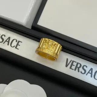 Versace Gold Wide Band Engraved Medusa Head Ring