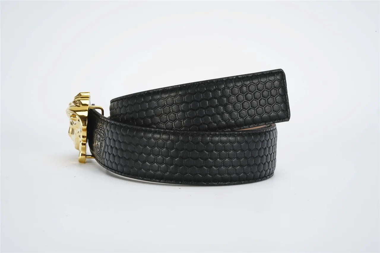 Versace Medusa Belt Black Gold Textured Hexagonal Buckle Leather Belt 3