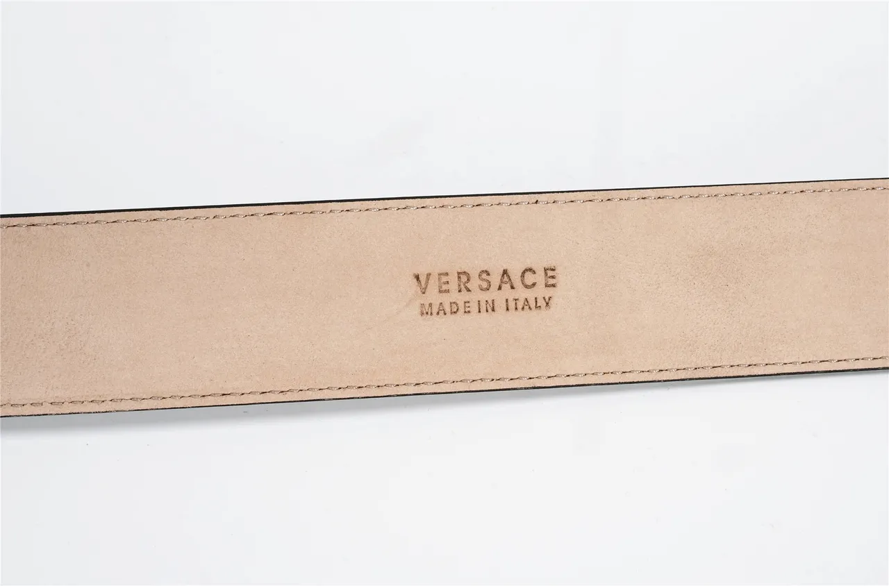Versace Medusa Belt Black Gold Textured Hexagonal Buckle Leather Belt 7