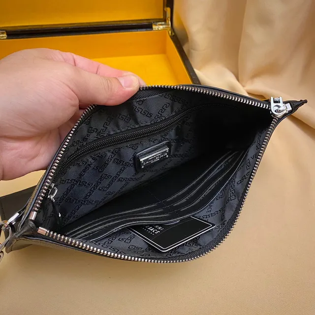 Versace Medusa Noir Tête Embossée Bord Clé Grecque Pochette 3