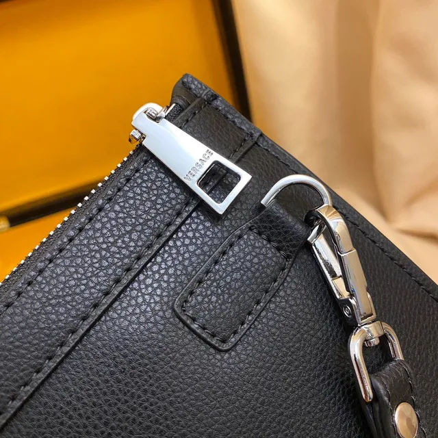 Versace Medusa Noir Tête Embossée Bord Clé Grecque Pochette 4