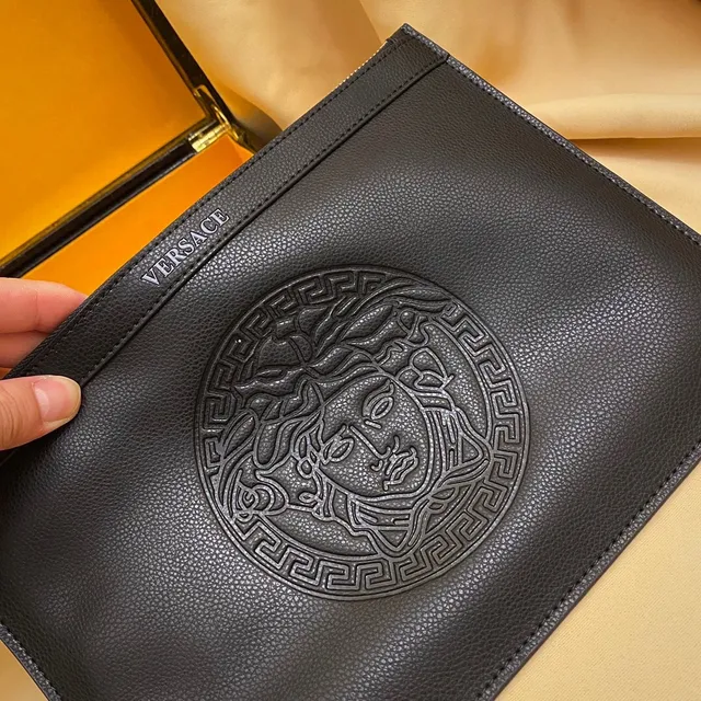 Versace Medusa Noir Tête Embossée Bord Clé Grecque Pochette 5