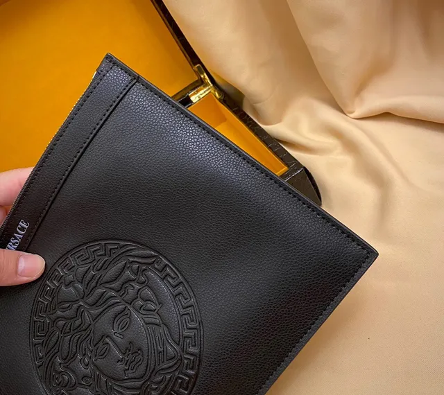 Versace Medusa Noir Tête Embossée Bord Clé Grecque Pochette 6