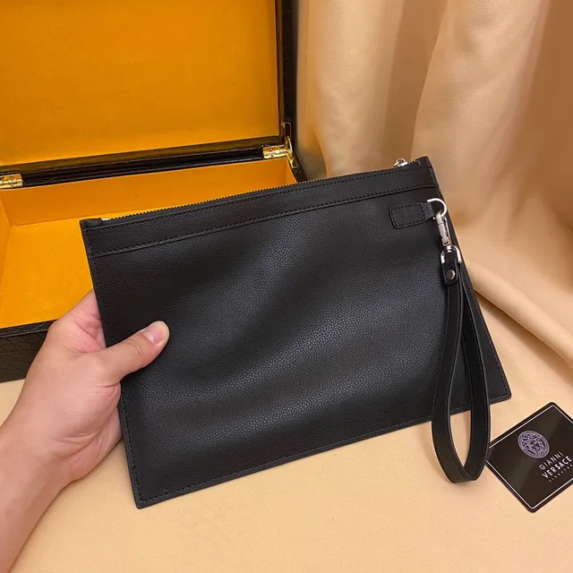 Versace Medusa Noir Tête Embossée Bord Clé Grecque Pochette 9