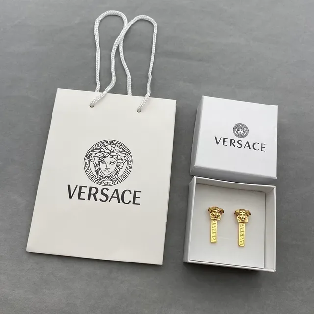 Versace Medusa Gold-Tone Greca Key Drop Pendientes 5