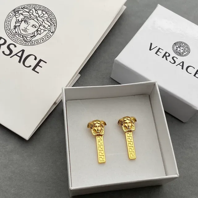Versace Medusa Gold-Tone Greca Key Drop Pendientes 6