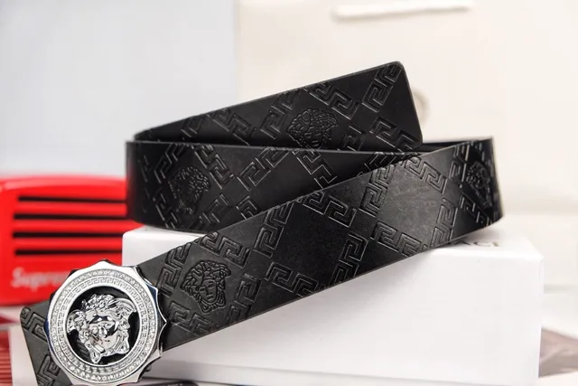Versace Medusa Greca Embossed Black Leather Belt 3