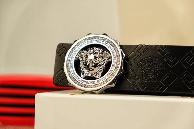 Versace Medusa Greca Embossed Black Leather Belt 4
