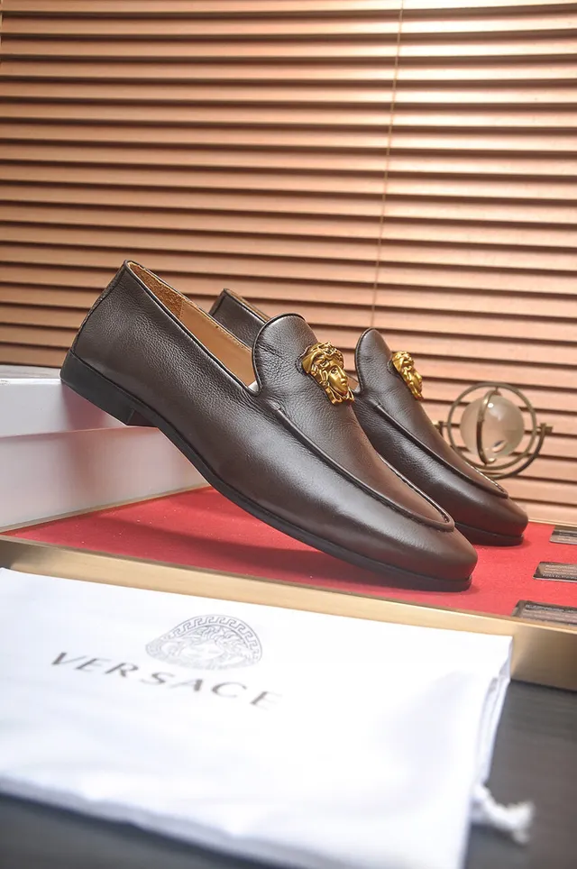 Versace Medusa Head Mocassin Cuir Brun Garniture Dorée 3