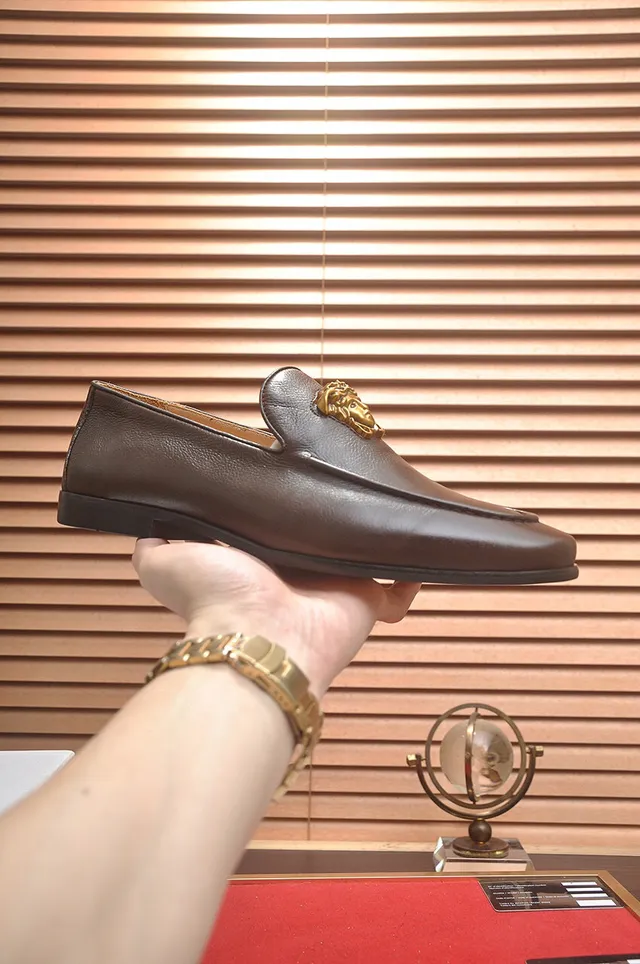 Versace Medusa Head Mocassin Cuir Brun Garniture Dorée 4