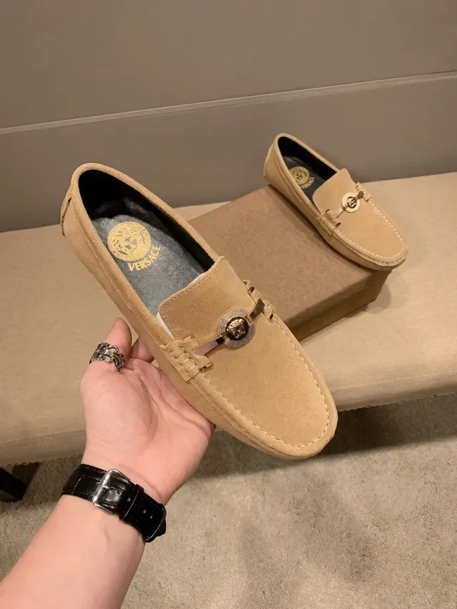 Versace Medusa Horsebit Mocassins Beige Daim 4